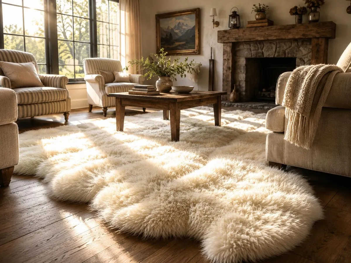 Australian sheepskin rug in natural creamy white